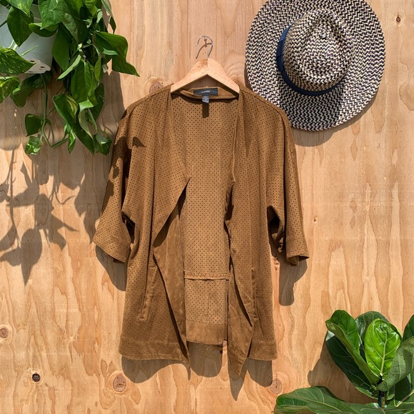 Alfani Sweaters - Boho Camel Tan Suede Open Cardigan